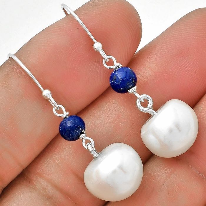 Fresh Water Pearl & Lapis Lazuli Earrings SDE70565 E-1010, 12x12 mm