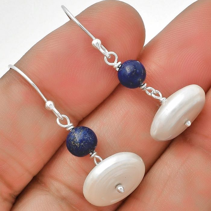 Fresh Water Pearl & Lapis Lazuli Earrings SDE70572 E-1009, 13x13 mm