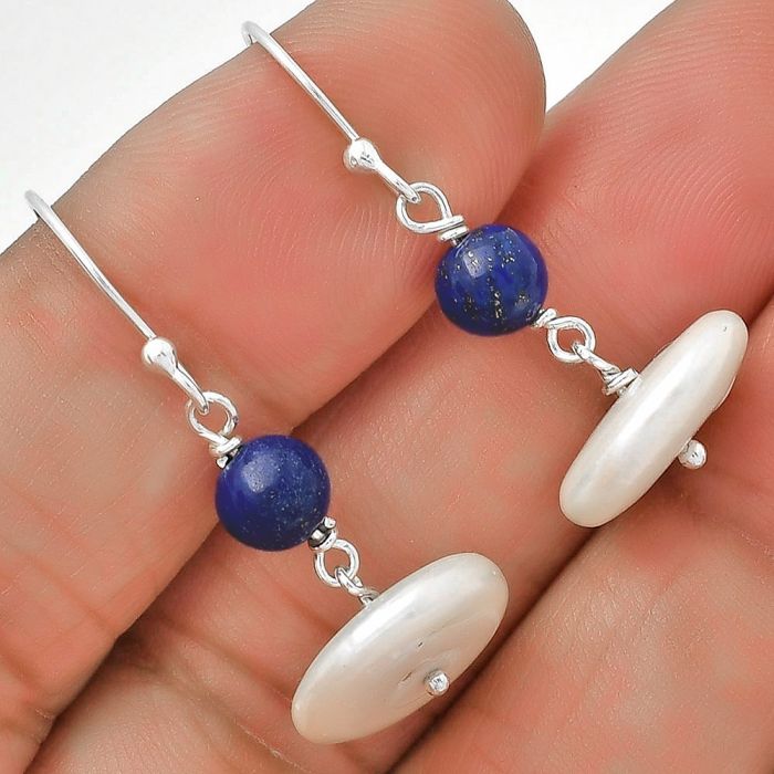 Fresh Water Pearl & Lapis Lazuli Earrings SDE70573 E-1009, 14x14 mm