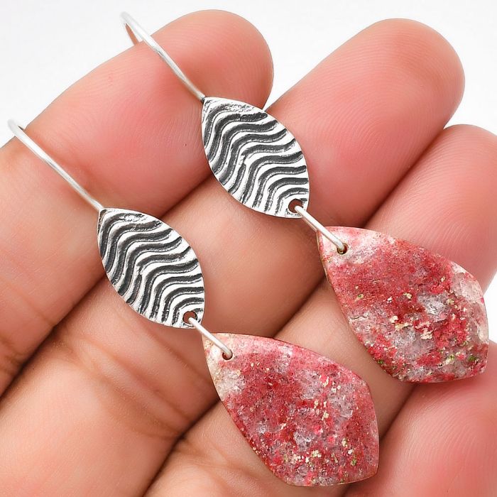 Natural Pink Thulite - Norway Earrings SDE70936 E-1203, 14x23 mm