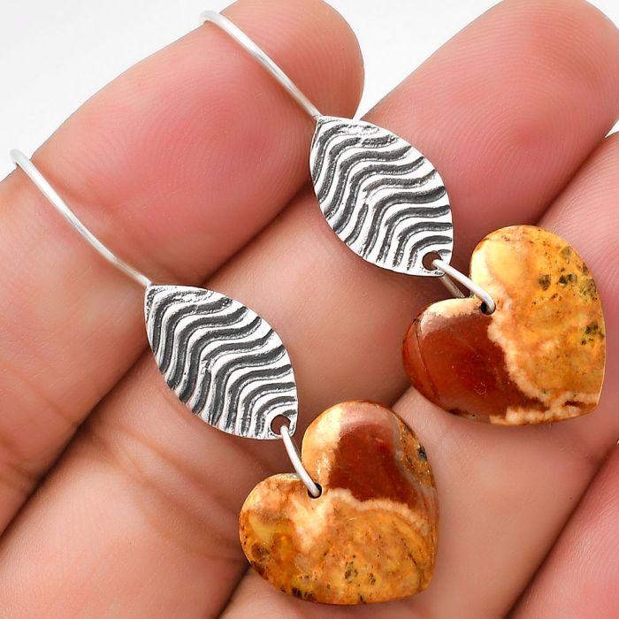 Natural Moroccan Yellow Jacket Jasper Earrings SDE70954 E-1203, 16x17 mm