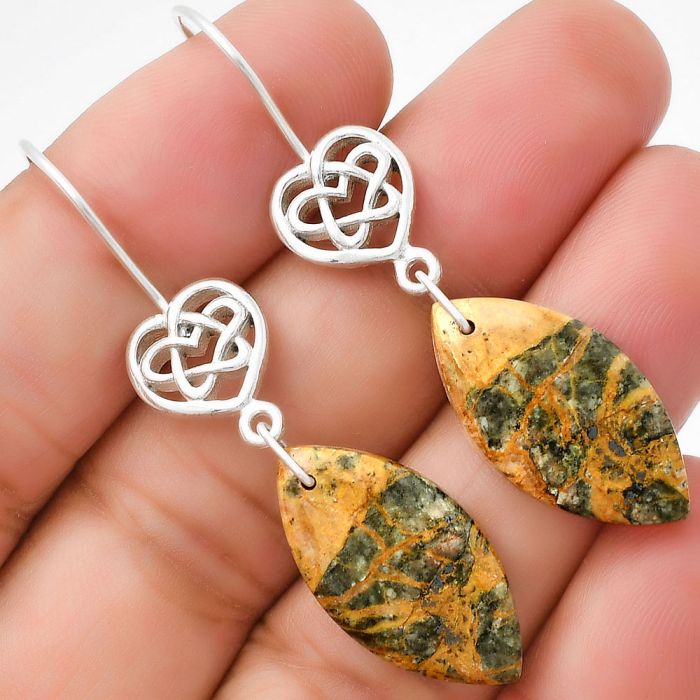 Natural Moroccan Yellow Jacket Jasper Earrings SDE71032 E-1213, 12x24 mm