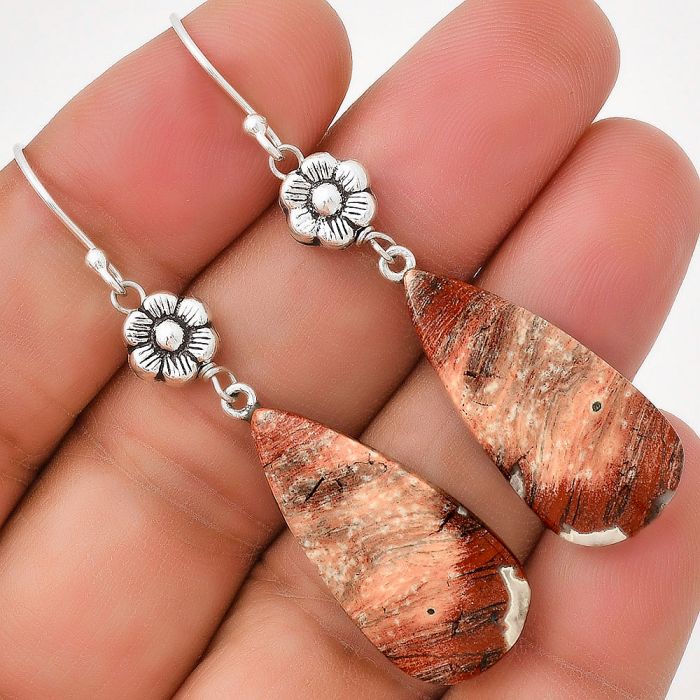 Floral - Natural Snake Skin Jasper Earrings SDE71318 E-1030, 13x28 mm