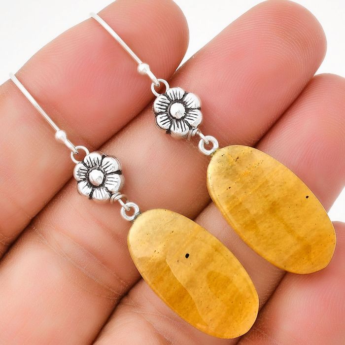 Floral - Natural Honey Aragonite Earrings SDE71325 E-1030, 12x24 mm