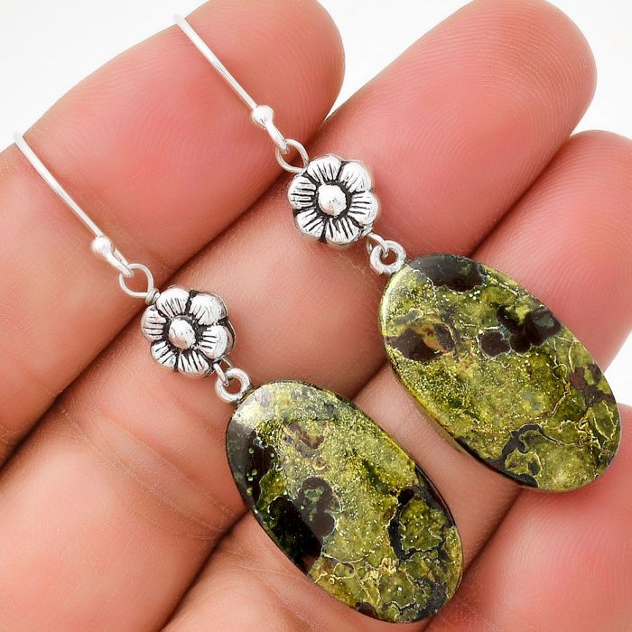 Floral - Natural Dragon Blood Stone Earrings SDE71326 E-1030, 13x24 mm