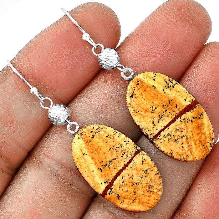 Natural Picture Jasper Earrings SDE71449 E-1031, 14x25 mm