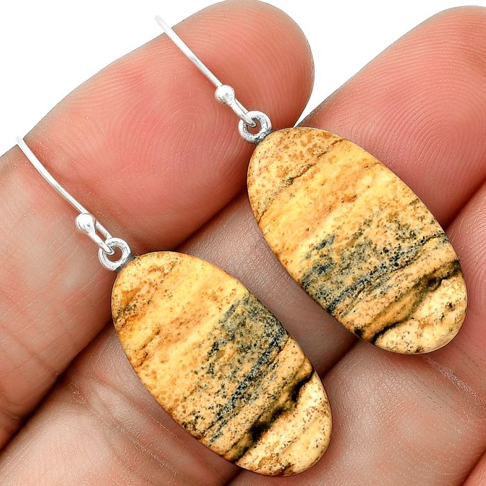 Natural Picture Jasper Earrings SDE71475 E-1003, 13x25 mm