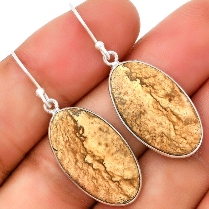 Natural Picture Jasper Earrings SDE71633 E-1001, 14x24 mm