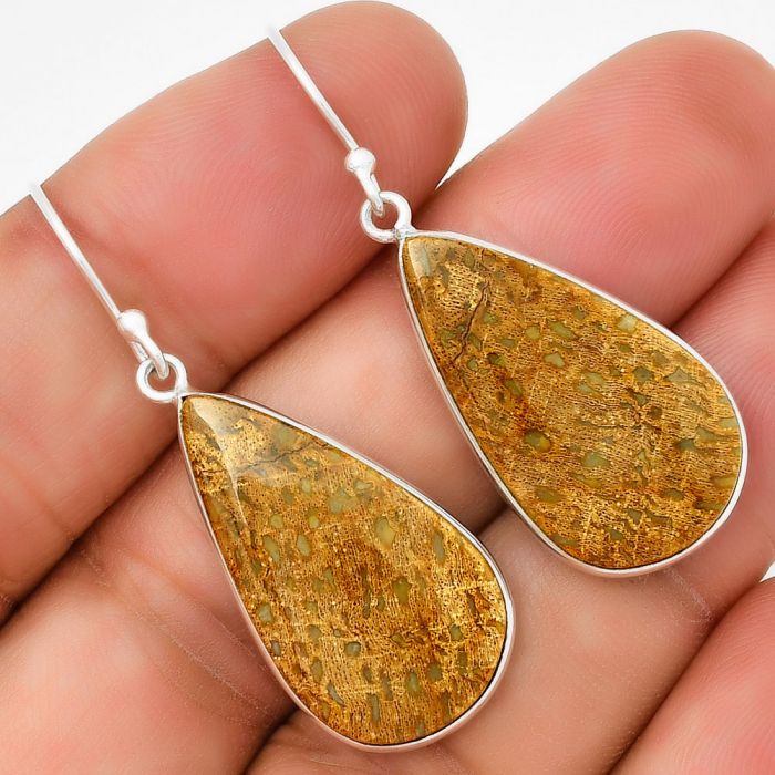 Natural Palm Root Fossil Agate Earrings SDE71653 E-1001, 15x26 mm