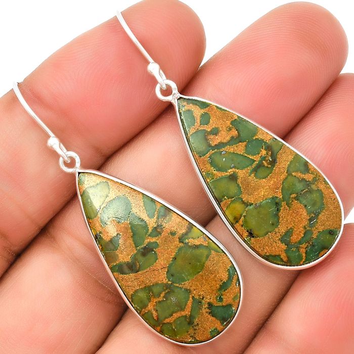 Natural Bamboo Jasper Earrings SDE71758 E-1001, 16x31 mm