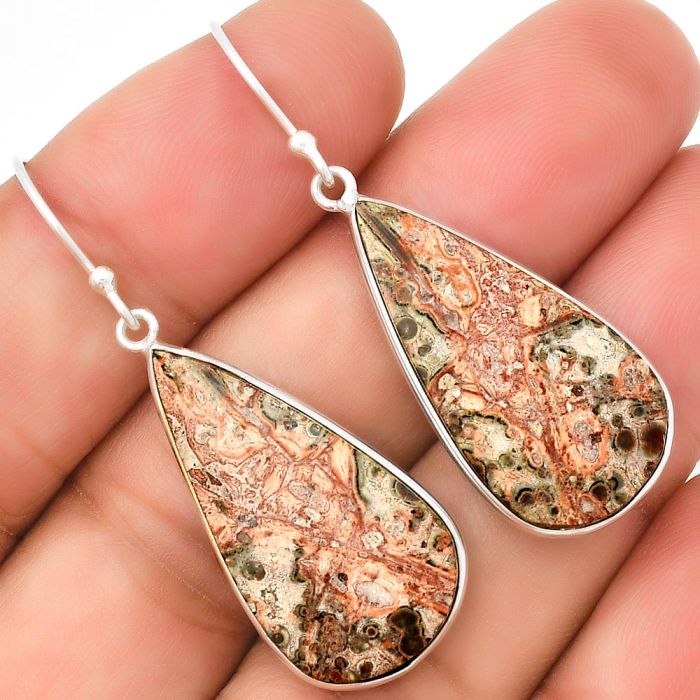 Natural Leopard Skin Jasper Earrings SDE71901 E-1001, 15x28 mm