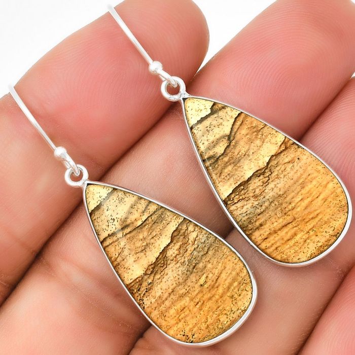 Natural Picture Jasper Earrings SDE72288 E-1001, 14x27 mm