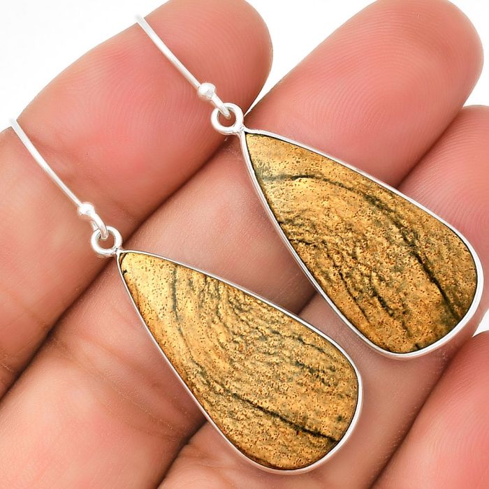 Natural Picture Jasper Earrings SDE72293 E-1001, 14x28 mm