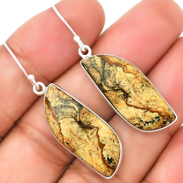 Natural Picture Jasper Earrings SDE72824 E-1001, 12x29 mm