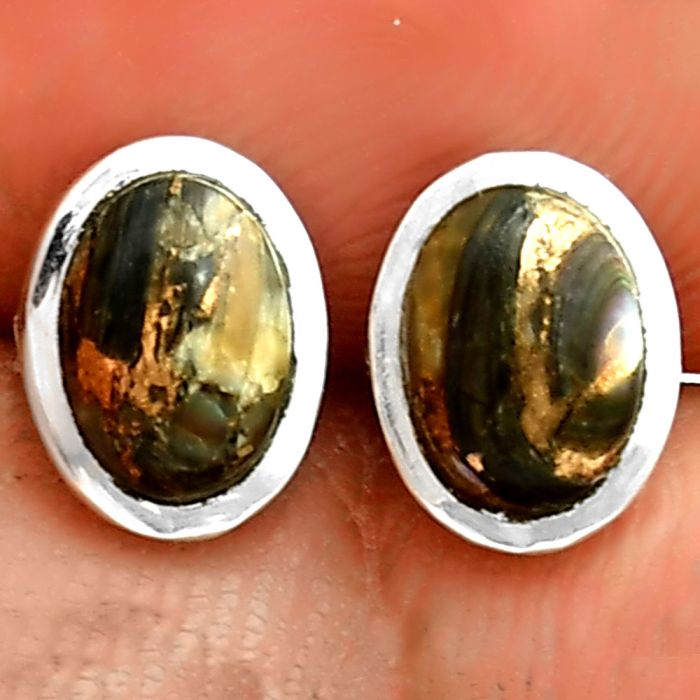 Natural Copper Abalone Shell Stud Earrings SDE73088 E-1018, 7x5 mm
