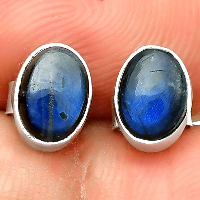 Natural Blue Fire Labradorite Stud Earrings SDE73552 E-1016, 7x5 mm