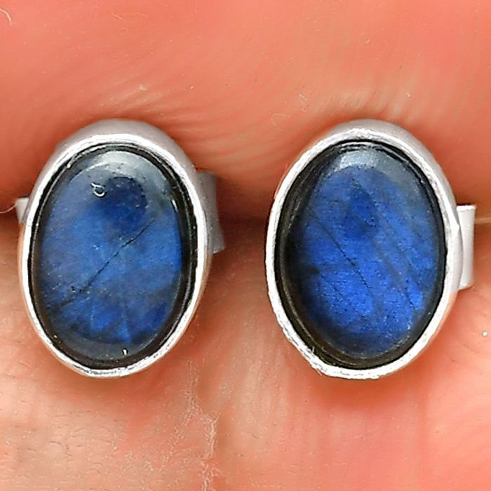 Natural Blue Fire Labradorite Stud Earrings SDE73554 E-1016, 7x5 mm