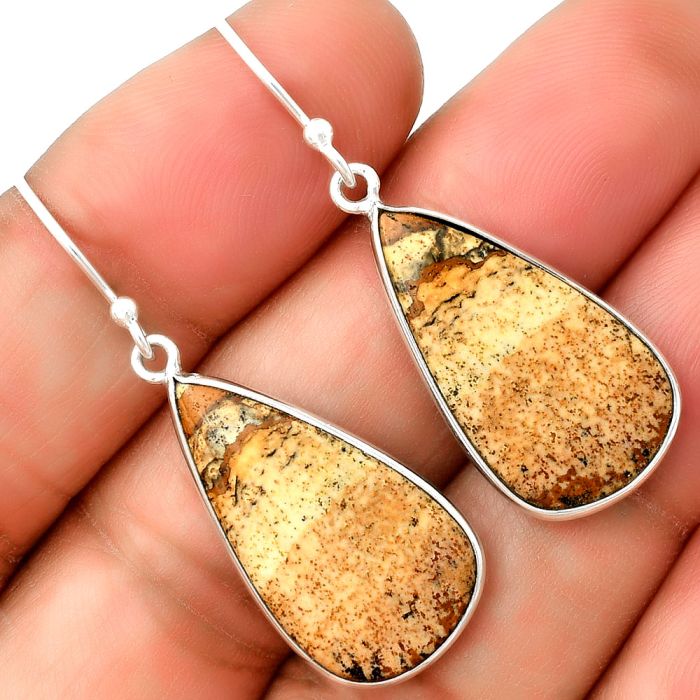 Natural Picture Jasper Earrings SDE74824 E-1001, 13x23 mm