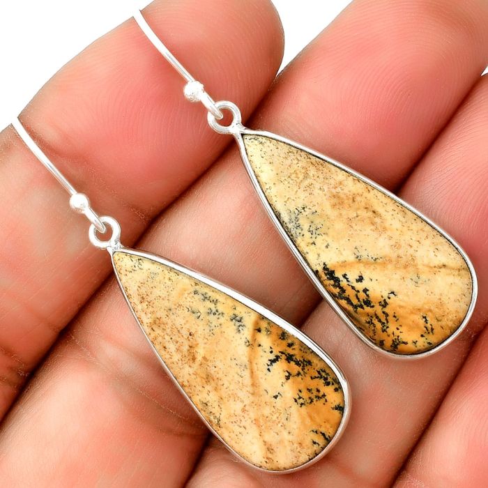 Natural Picture Jasper Earrings SDE74827 E-1001, 13x28 mm