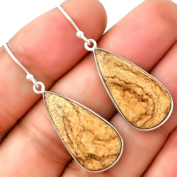 Natural Picture Jasper Earrings SDE74830 E-1001, 13x26 mm