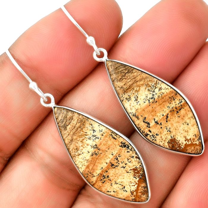 Natural Picture Jasper Earrings SDE74833 E-1001, 13x29 mm