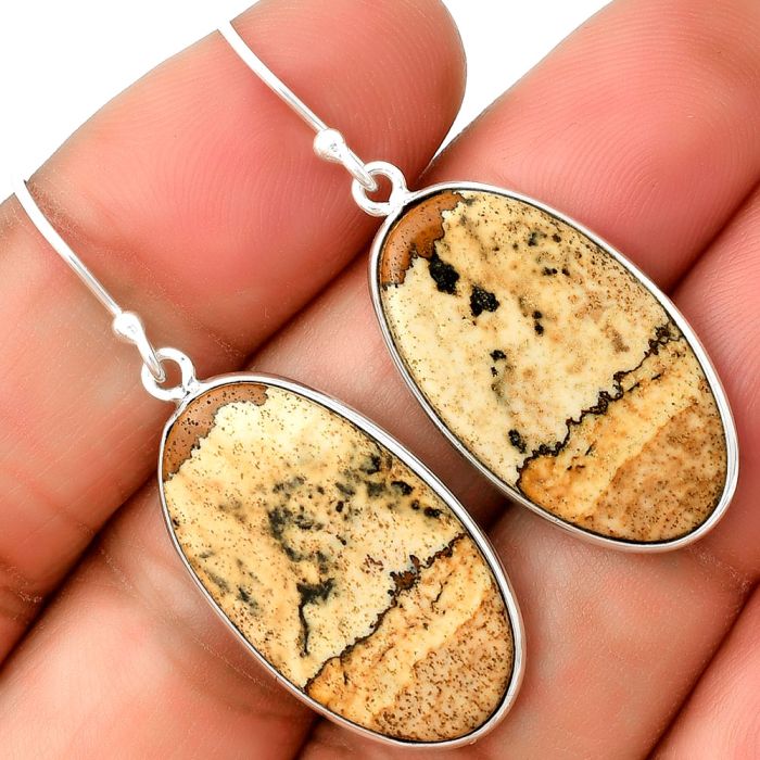 Natural Picture Jasper Earrings SDE74835 E-1001, 15x26 mm