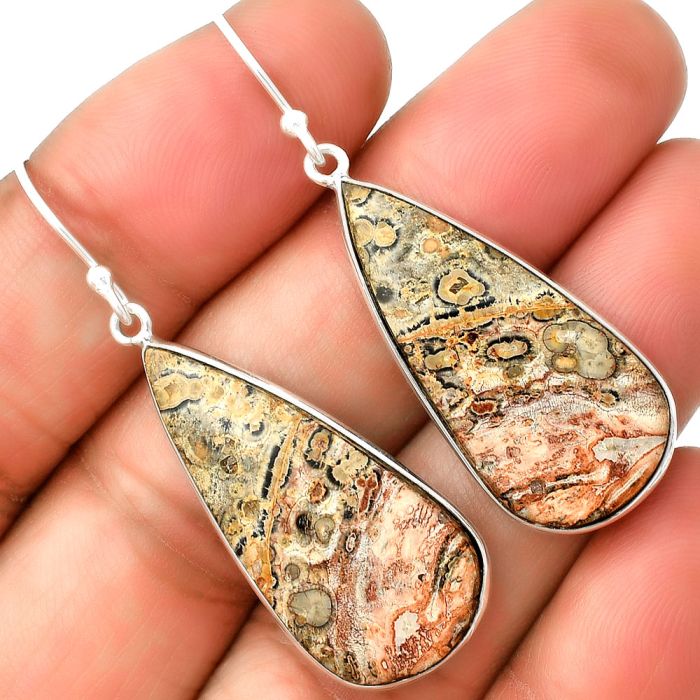 Natural Leopard Skin Jasper Earrings SDE74859 E-1001, 15x31 mm