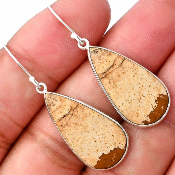 Picture Jasper Earrings SDE75820 E-1001, 13x25 mm