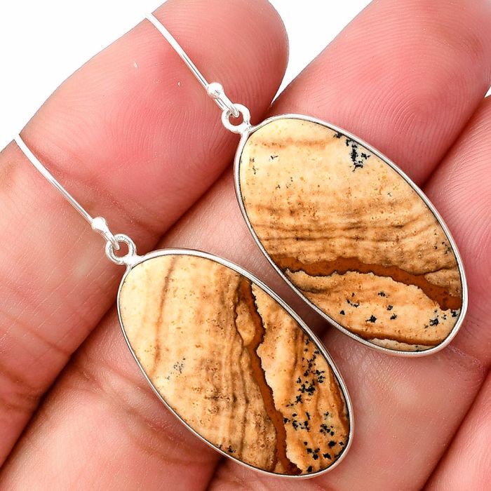 Picture Jasper Earrings SDE75836 E-1001, 15x27 mm