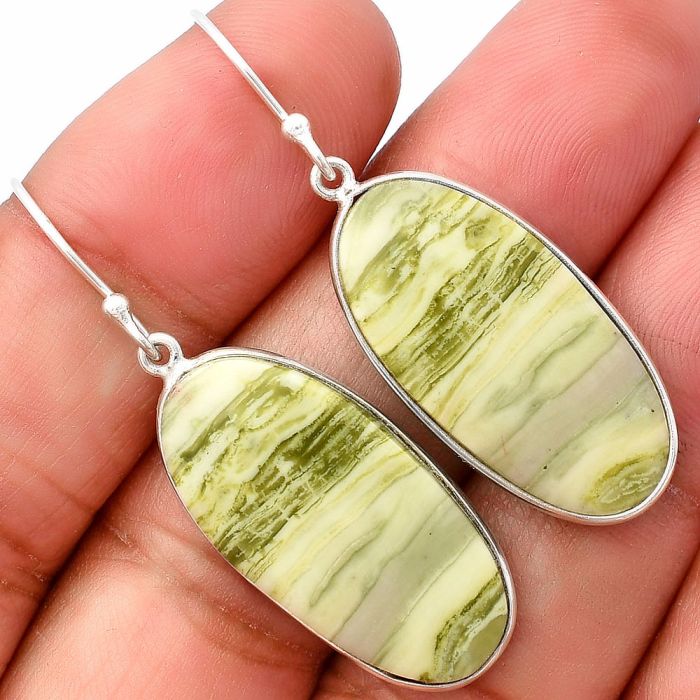 Natural Serpentine Earrings SDE76855 E-1001, 14x27 mm