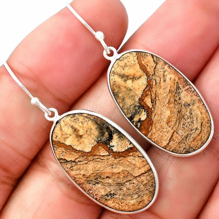 Picture Jasper Earrings SDE76870 E-1001, 15x25 mm