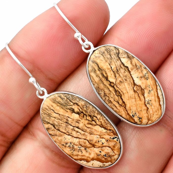 Picture Jasper Earrings SDE76885 E-1001, 14x24 mm