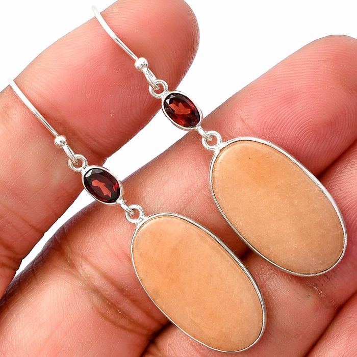 Orange Aventurine and Garnet Earrings SDE77342 E-1002, 13x23 mm