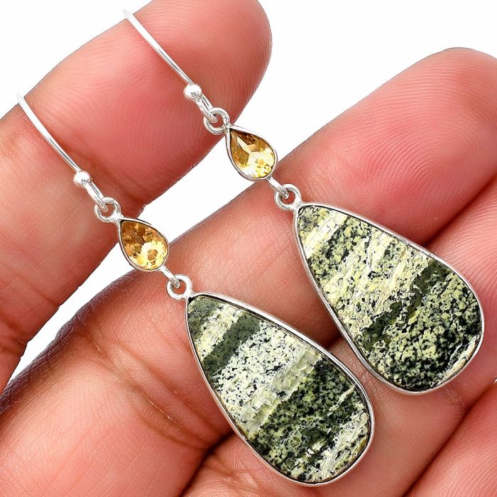 Natural Chrysotile and Citrine Earrings SDE77421 E-1002, 12x24 mm