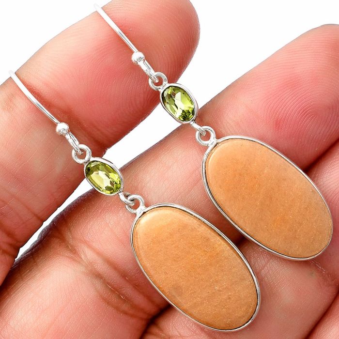 Orange Aventurine and Peridot Earrings SDE77467 E-1002, 12x21 mm