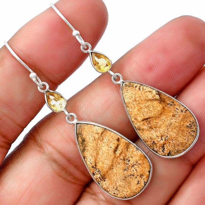 Picture Jasper and Citrine Earrings SDE77533 E-1002, 14x23 mm