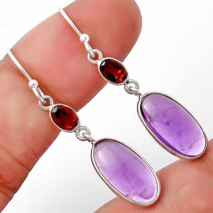 Amethyst Cab and Garnet Earrings SDE77736 E-1006, 8x15 mm