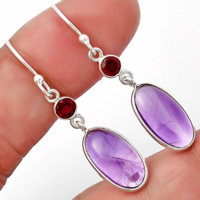 Amethyst Cab and Garnet Earrings SDE77738 E-1006, 8x15 mm