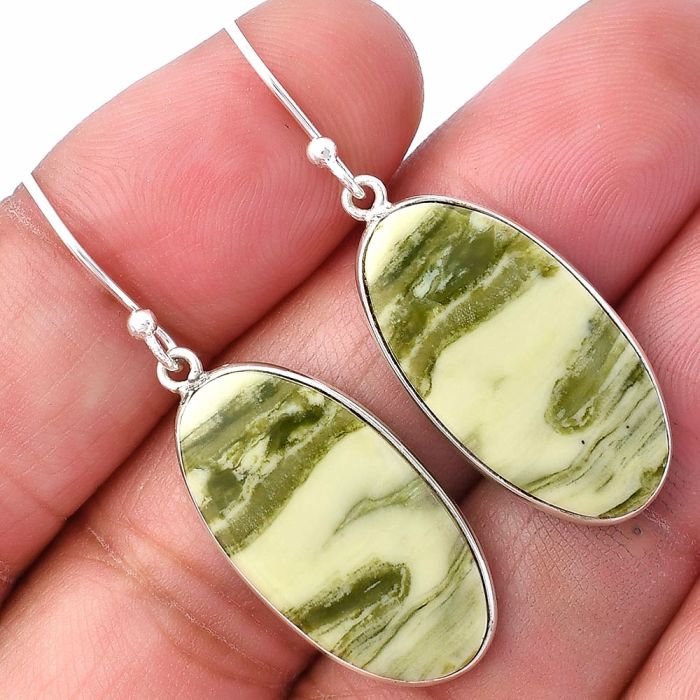 Natural Serpentine Earrings SDE78329 E-1001, 13x24 mm