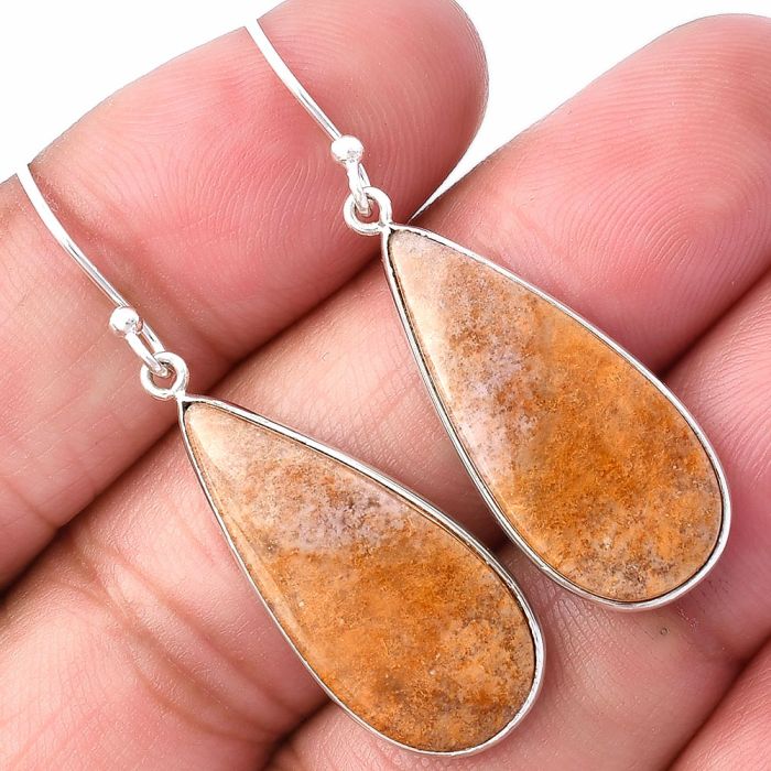 Oregon Red Moss Agate Earrings SDE78602 E-1001, 12x27 mm