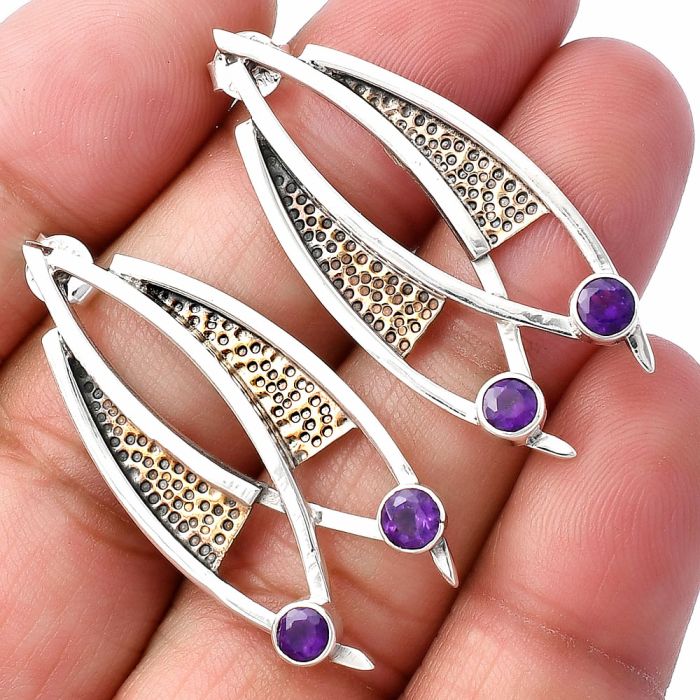 Two Tone - African Amethyst Earrings SDE78747 E-1141, 4x4 mm