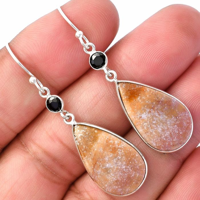 Oregon Red Moss Agate and Black Onyx Earrings SDE78789 E-1002, 12x21 mm