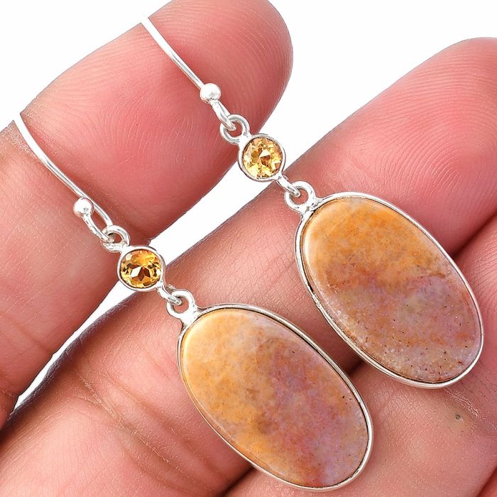 Oregon Red Moss Agate and Citrine Earrings SDE78791 E-1002, 12x20 mm