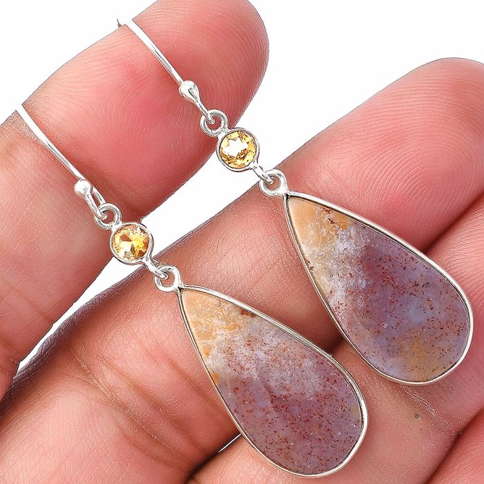 Oregon Red Moss Agate and Citrine Earrings SDE78793 E-1002, 12x24 mm