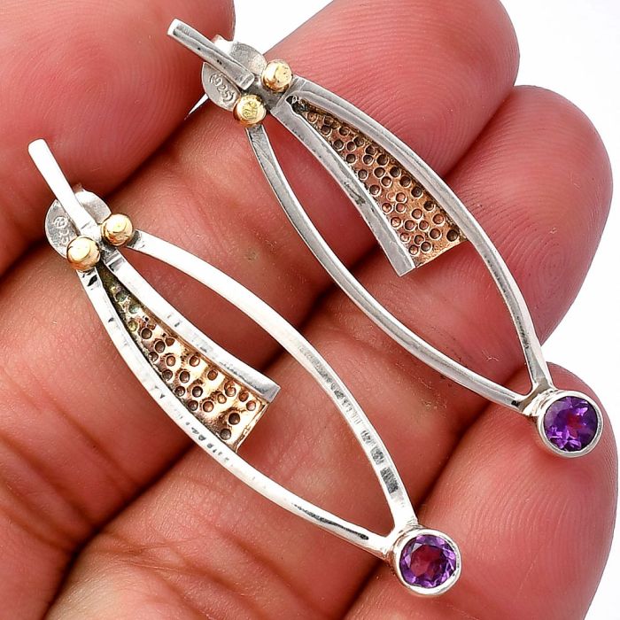 Two Tone - Amethyst Earrings SDE78990 E-1141, 4x4 mm