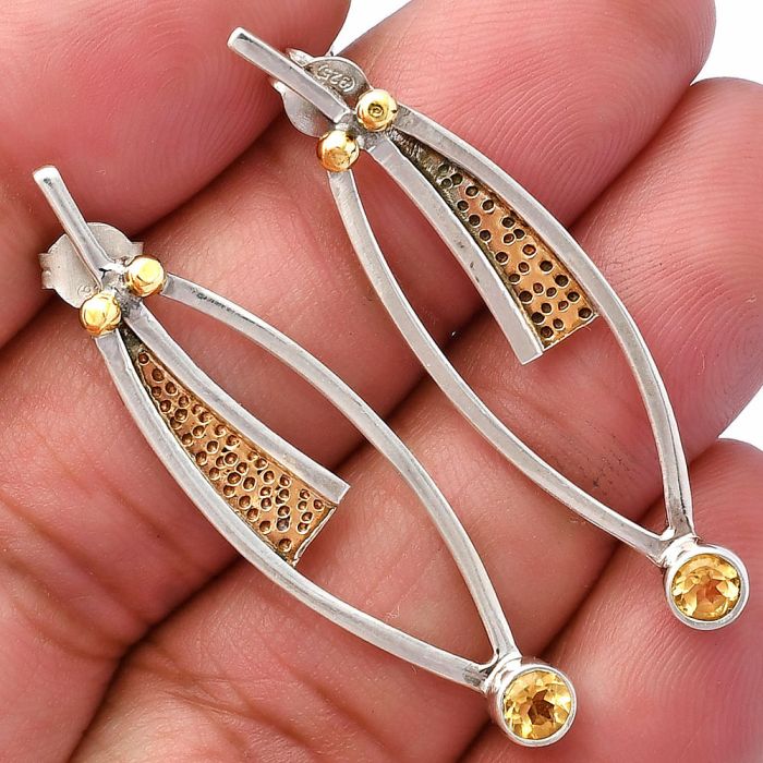 Two Tone - Citrine Earrings SDE78994 E-1141, 4x4 mm