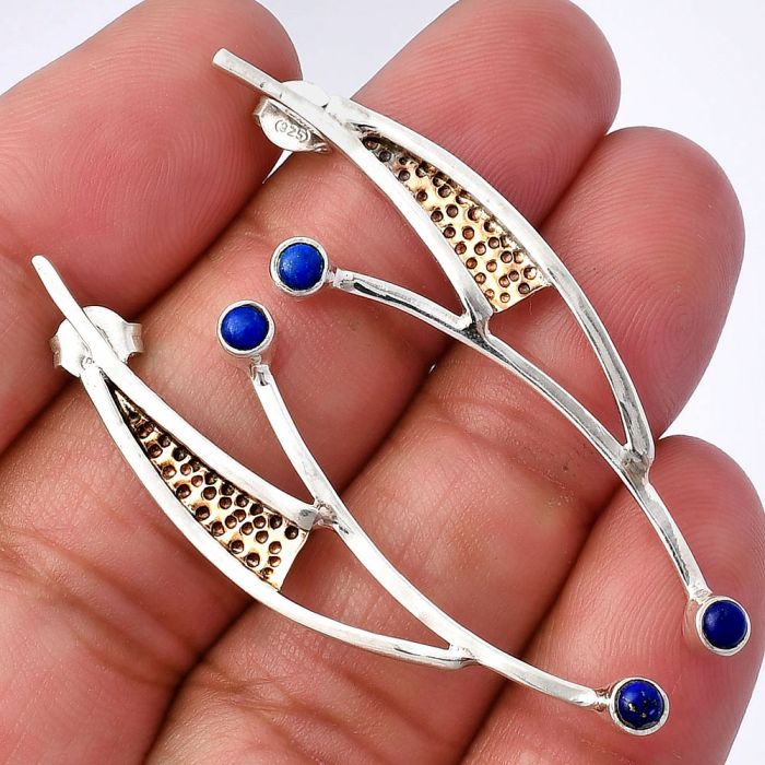 Two Tone - Lapis Lazuli Earrings SDE79030 E-1141, 3x3 mm