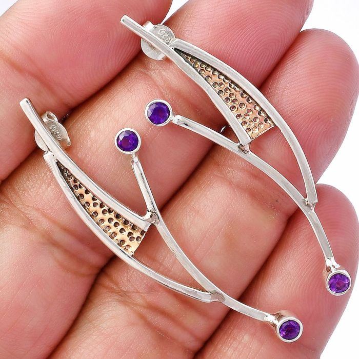 Two Tone - African Amethyst Earrings SDE79161 E-1141, 3x3 mm