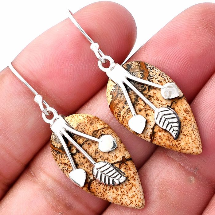 Picture Jasper Earrings SDE79275 E-1233, 14x25 mm