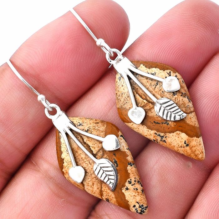 Picture Jasper Earrings SDE79277 E-1233, 16x27 mm